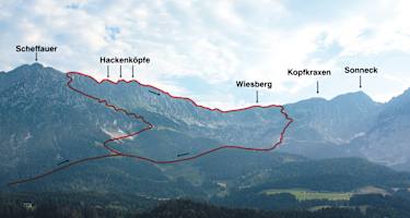 Überschreitung der Hackenköpfe (von Süden), eine der schönsten Genusstouren dieses Führers.