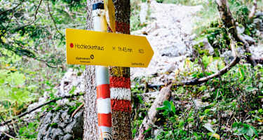 Der Wegweiser weist den richtigen Weg zum Hochleckenhaus.