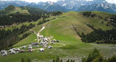 Auf der Feistritzer Alm mit Blick zu den Julischen Alpen