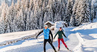 Schöne, einfache und sonnige Langlauf-Aufwärmrunde in Obertillaich.