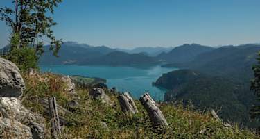 Sehr schöner Blick vom Wanderweg auf den Simetsberg zum Walchensee