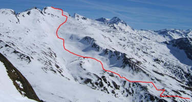 Übersicht Anstieg Romatenspitze (Blick von Abfahrt Feldseescharte)