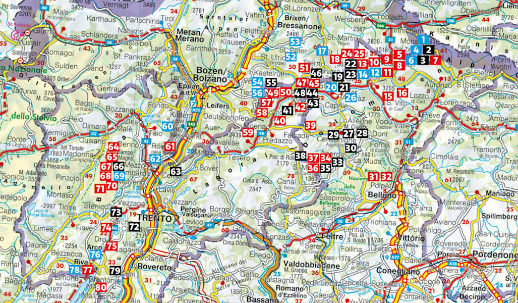 Übersicht über alle Touren im Rother Klettersteigführer Dolomiten