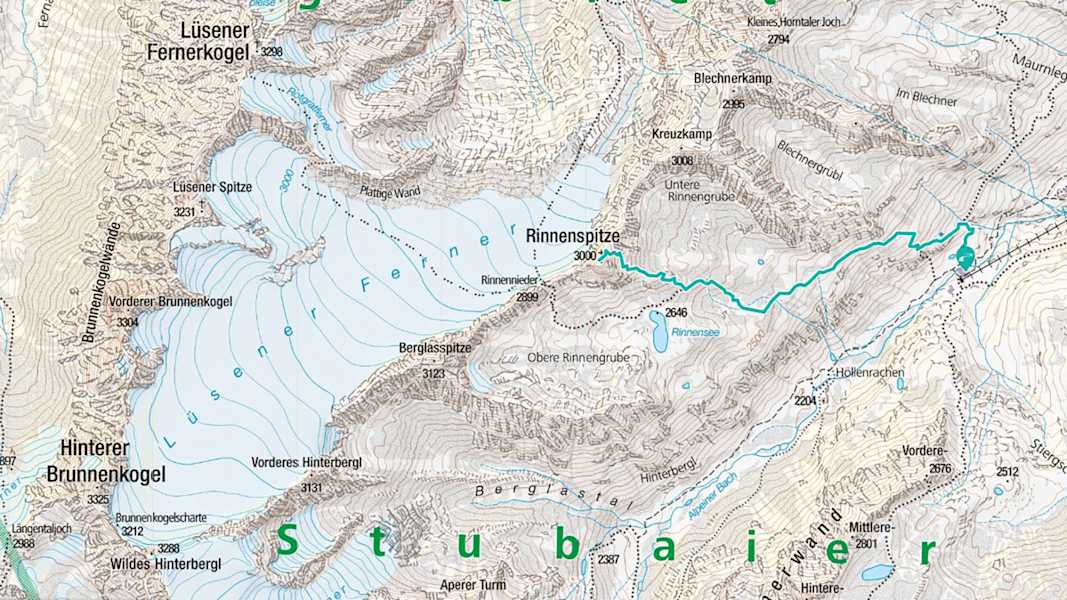 Kartenausschnitt der Wanderung auf die Rinnenspitze.