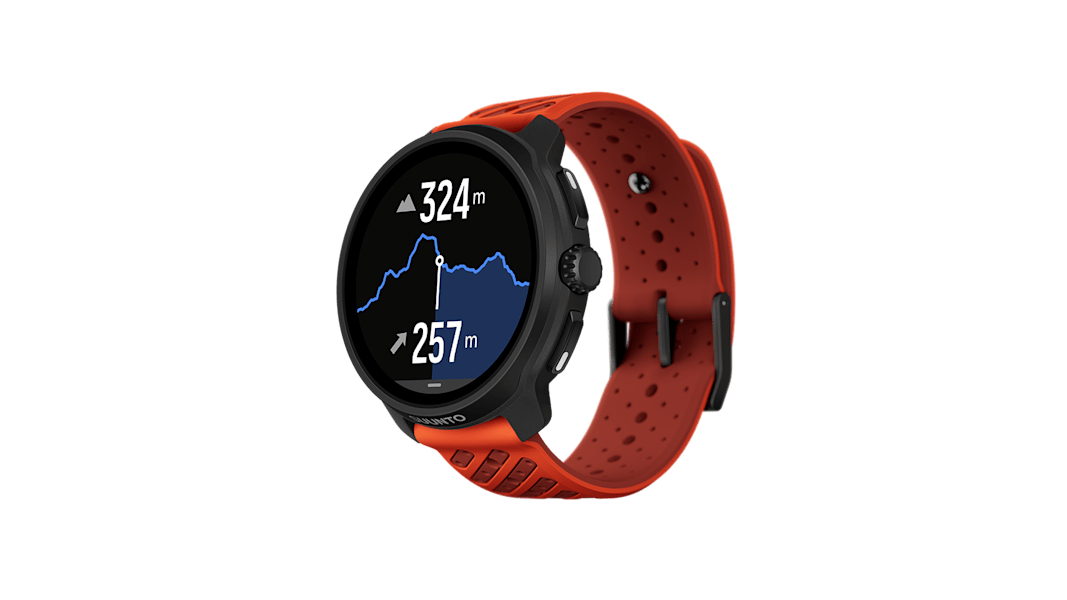 suunto race 2 sportuhr in coral orange höhenmeter display