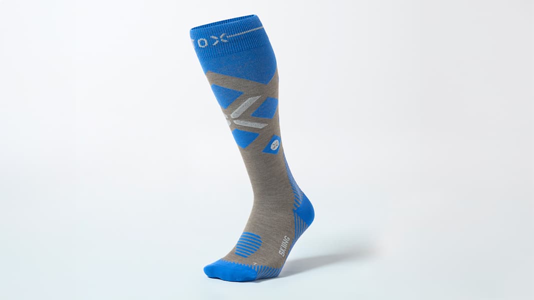 Merino Skiing Socks für Herren in der Farbe Taupe Cobalt.