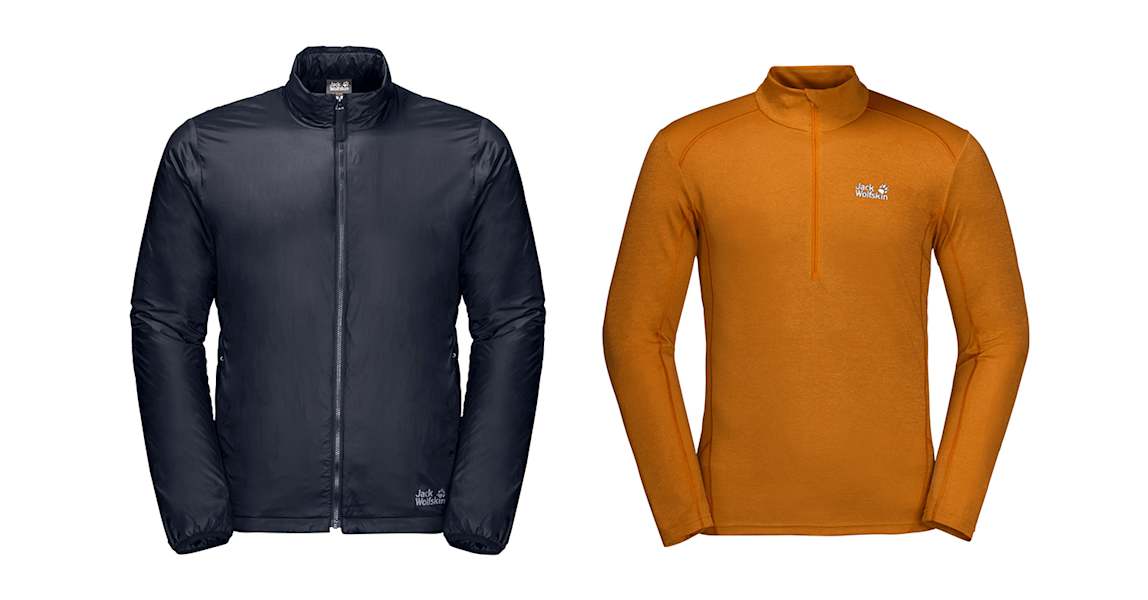 Winddichte Jacke "JWP Thermic One" und Funktionsshirt "SKY Range Halfzip" von Jack Wolfskin