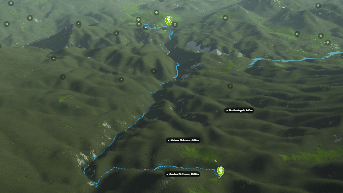 3D-Kartenausschnitt der Wanderung durch die Ötschergräben in Niederösterreich