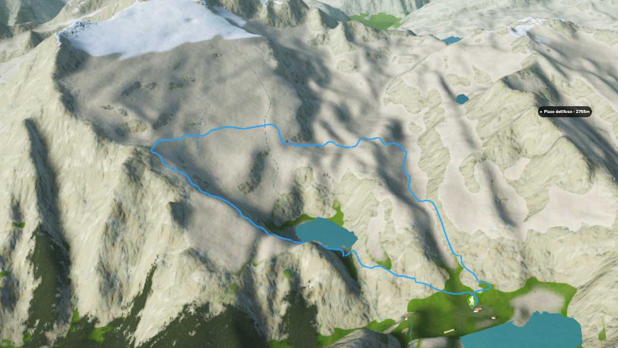 3D-Kartenausschnitt der Wanderung entlang des Gletscherpfads Basodino in den Tessiner Alpen