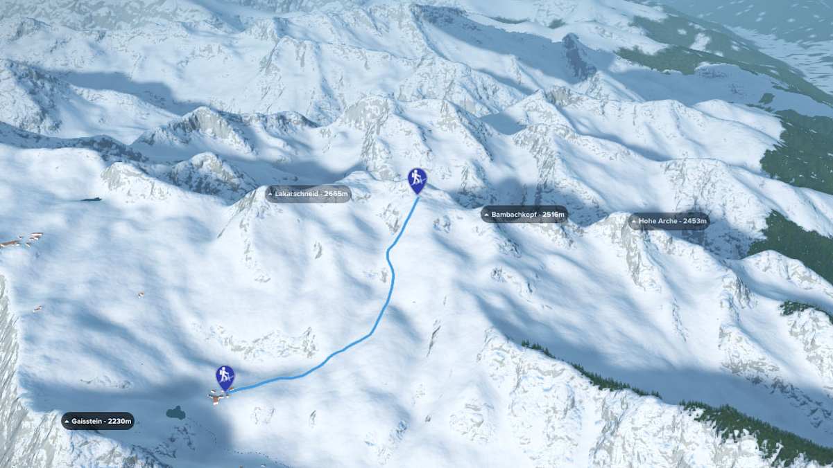 3D-Kartenausschnitt der Skitour auf den Tristkogel am Kitzsteinhorn in Salzburg