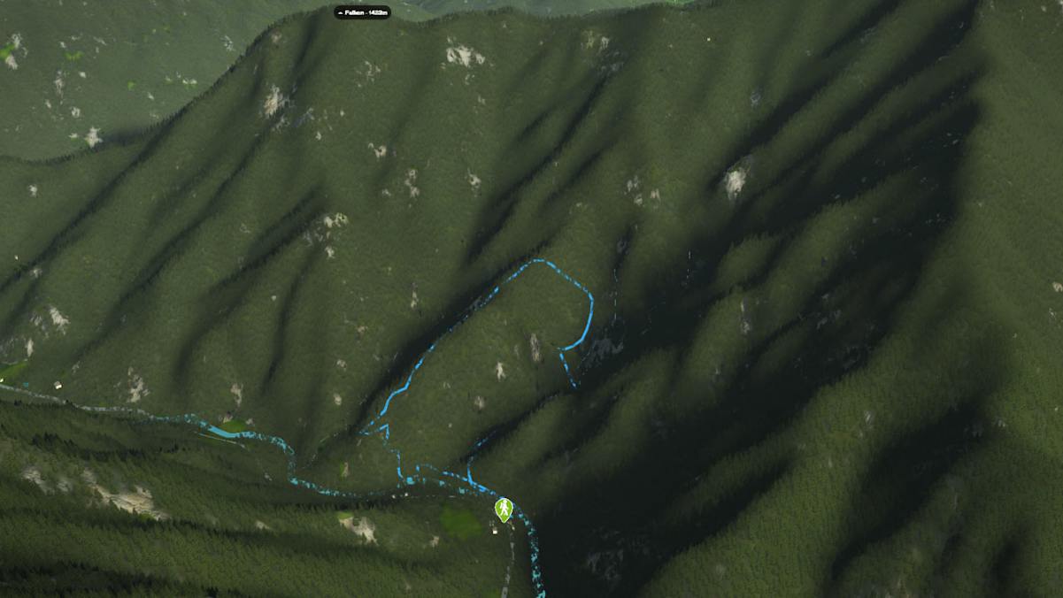 3D-Kartenausschnitt der Wanderung durch die Palfauer Wasserlochklamm in der Obersteiermark