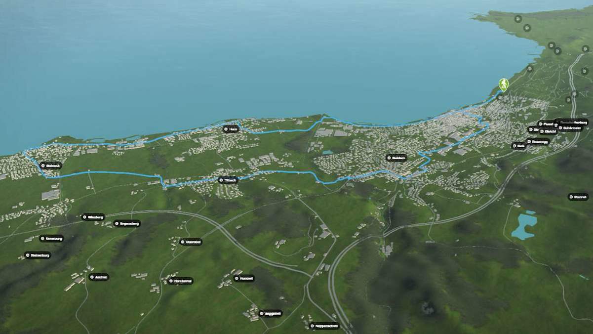 3D-Kartenausschnitt der Wanderung von Rorschach nach Steinach am Bodensee