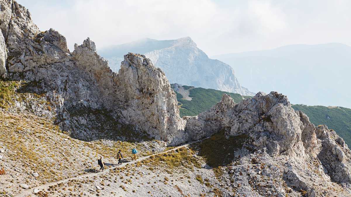 Das sanfte Raxplateau wird von steilen Felswänden umschlossen, wie hier unterhalb des Predigtstuhls zu sehen.