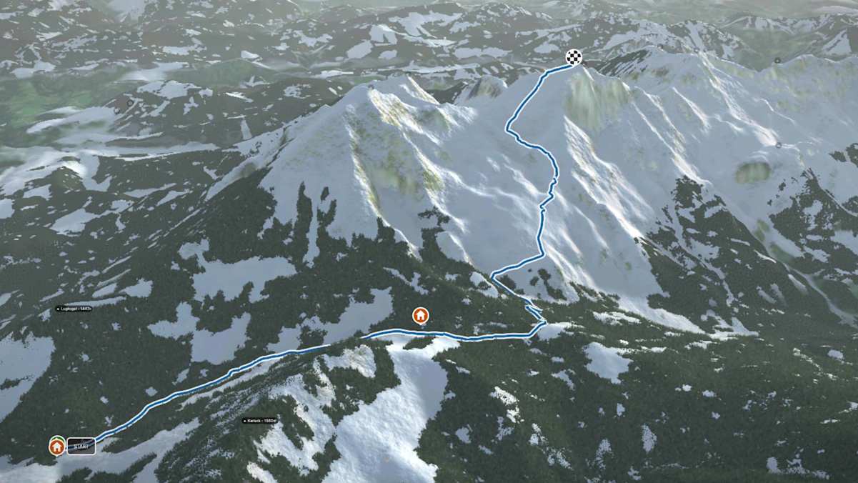 3D-Kartenausschnitt der Skitour auf den Scheiblingstein (2.197 m)