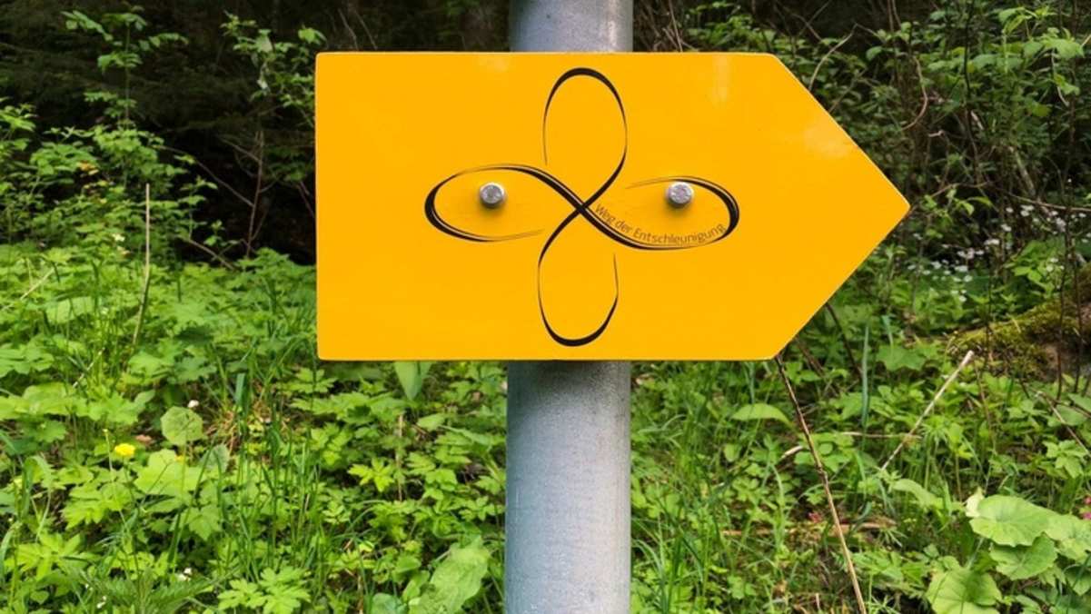 Dieses Entschleunigungsymbol weißt entlang der gesamten Strecke den Weg.