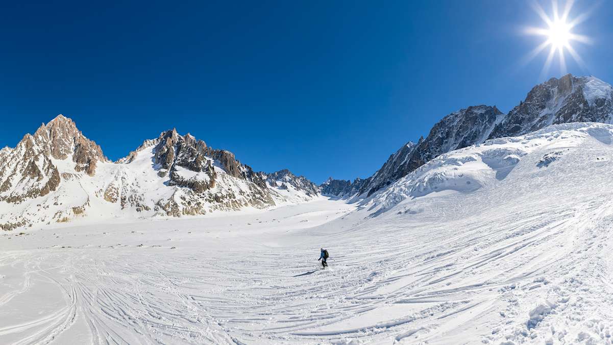 Freerider bei der Abfahrt am Rognons Gletscher