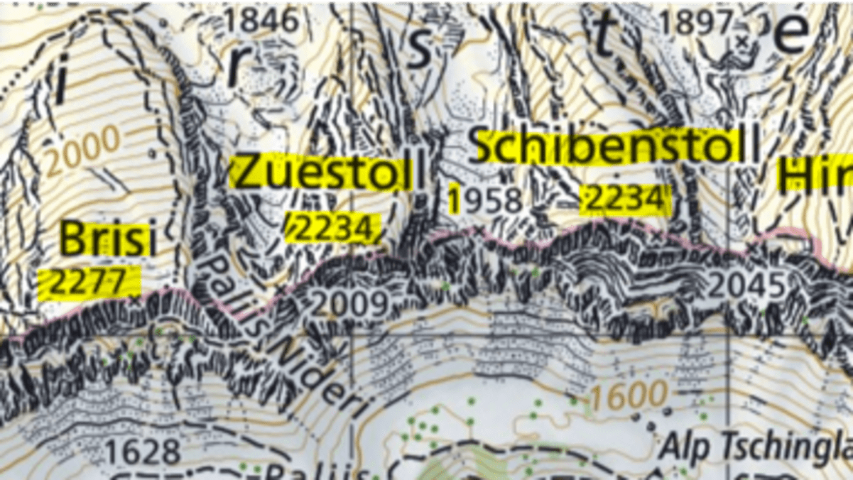 Kartenausschnitt der Bergtour 7 Churfirsten