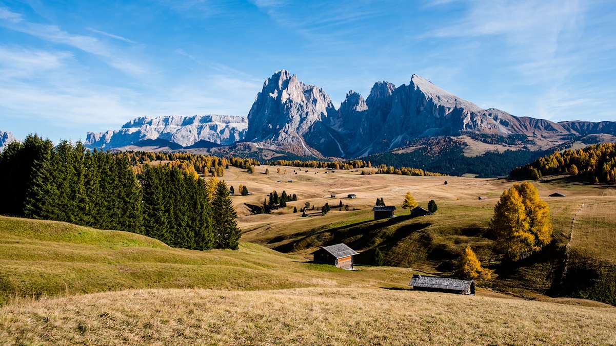 Der Ausblick auf die Dolomitenregion Seiser Alm.