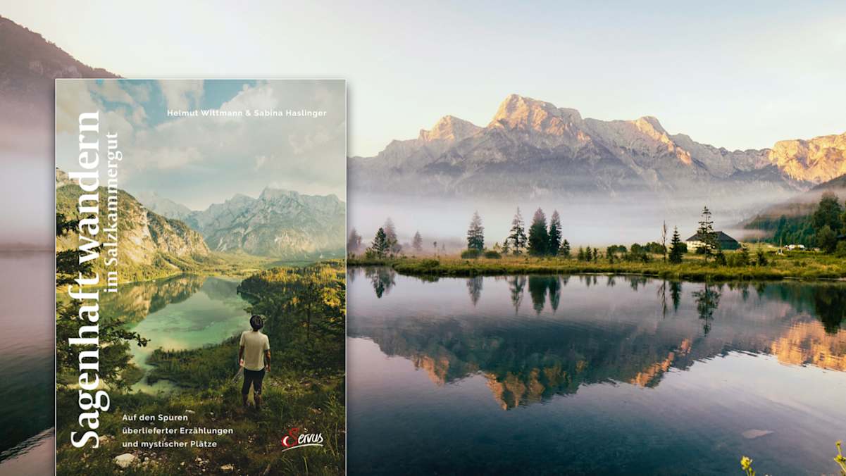 „Sagenhaft wandern im Salzkammergut“, Servus - Märchenbuch und Wanderführer mit traumhaft schönen Fotografien von Georg Kukuvec. Im Bild der Almsee in Grünau im Almtal.