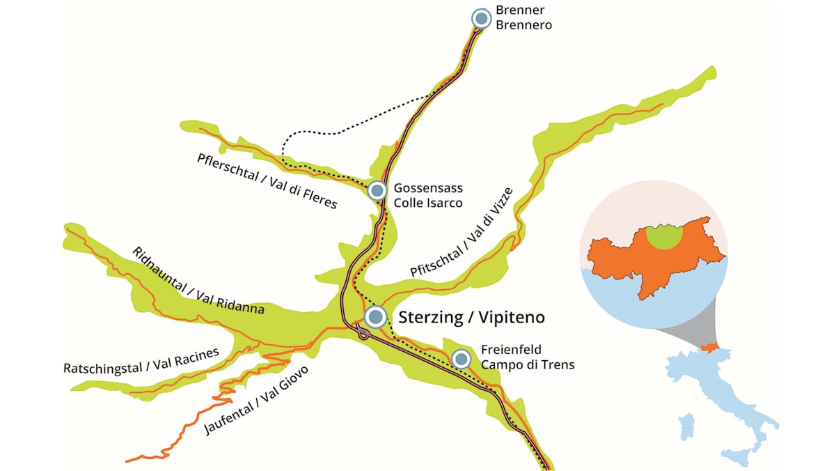 Karte der Ferienregion Sterzing-Ratschings-Gossensass