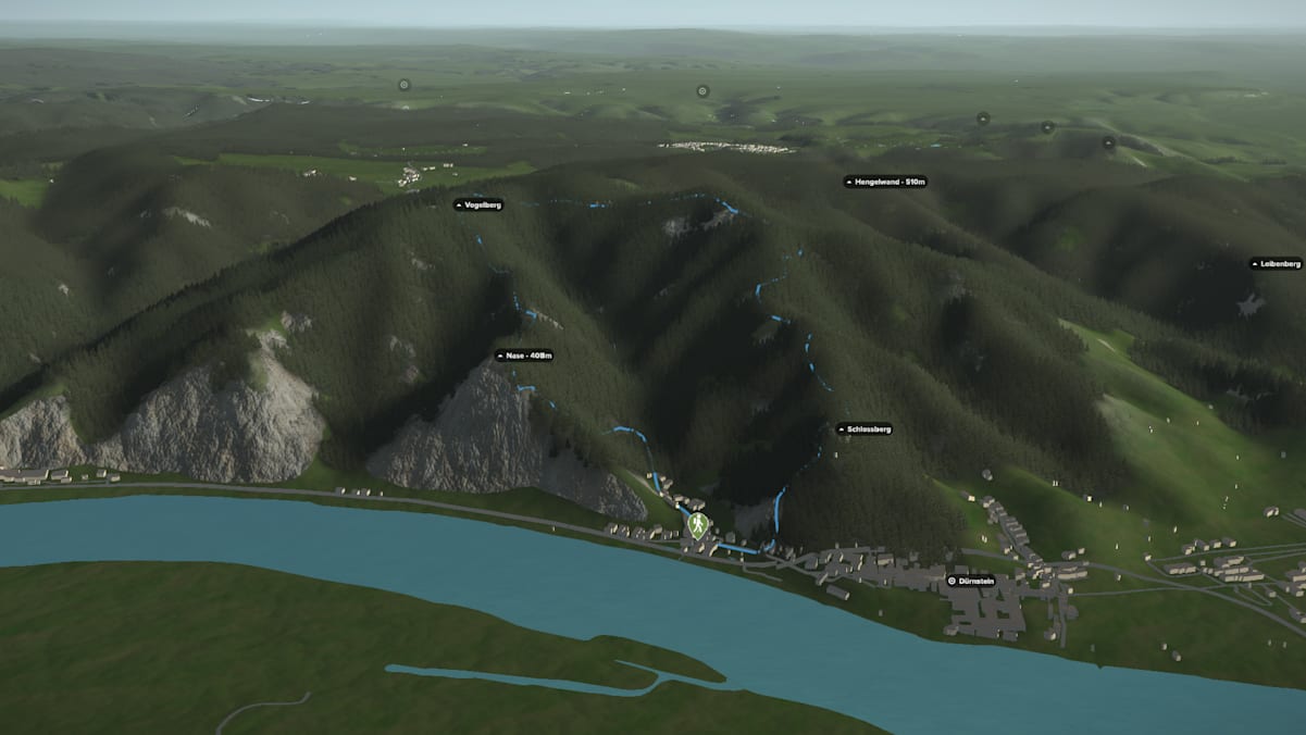 3D-Kartenausschnitt der Rundwanderung Vogelbergsteig