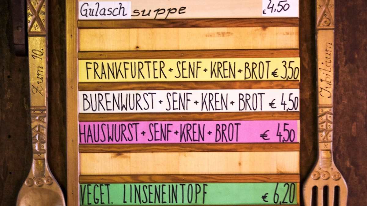 Die Speisekarte der Hütte.