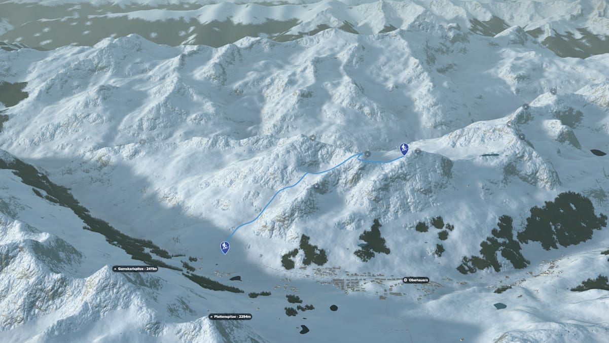 3D-Kartenausschnitt der Freerideabfahrt Kleine Kesselspitze am Obertauern