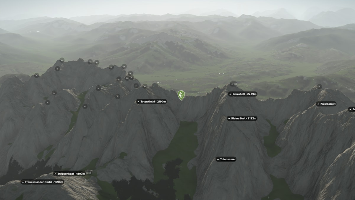 3D-Kartenausschnitt der Klettertour Kopftörlgrat im Wilden Kaiser