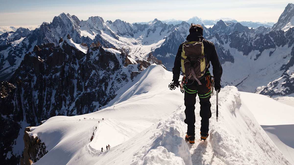 Alpinist im Mont Blanc Massiv, Frankreich
