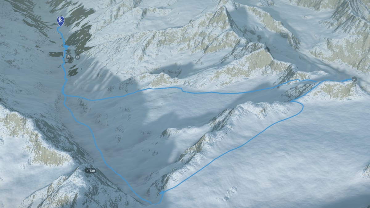 3D-Kartenausschnitt der Skihochtour auf das Mittaghorn