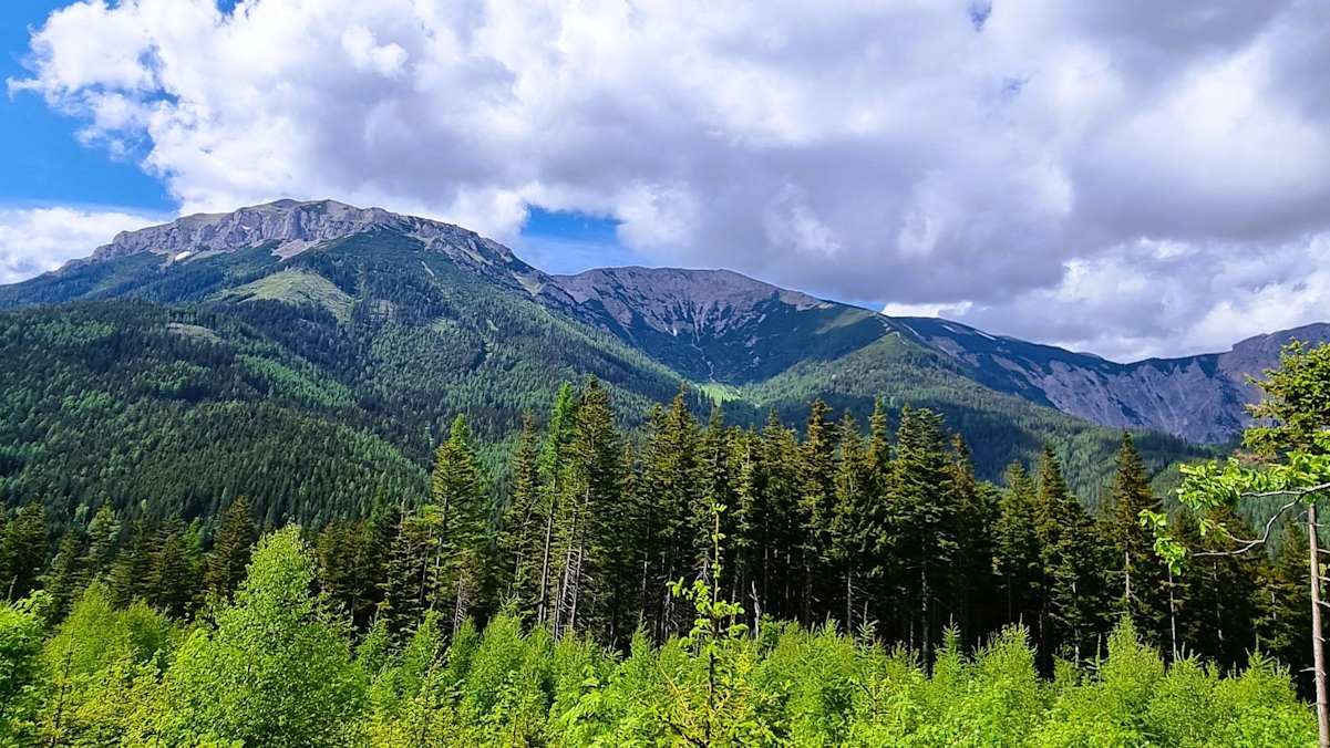 Von der Hohen Scheibe genießt man einen schönen Blick auf die Rax.