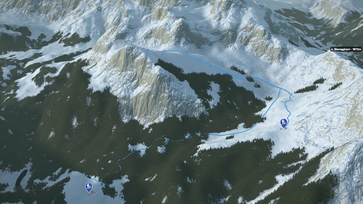 3D-Kartenausschnitt der Skitour auf den Salistock in den Urner Alpen