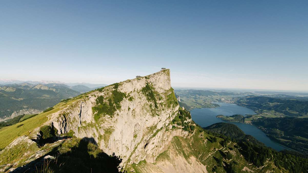Schafberg mit Blicks ins Salzkammergut; Hotel Schafbergspitze; Blick auf den Mondsee