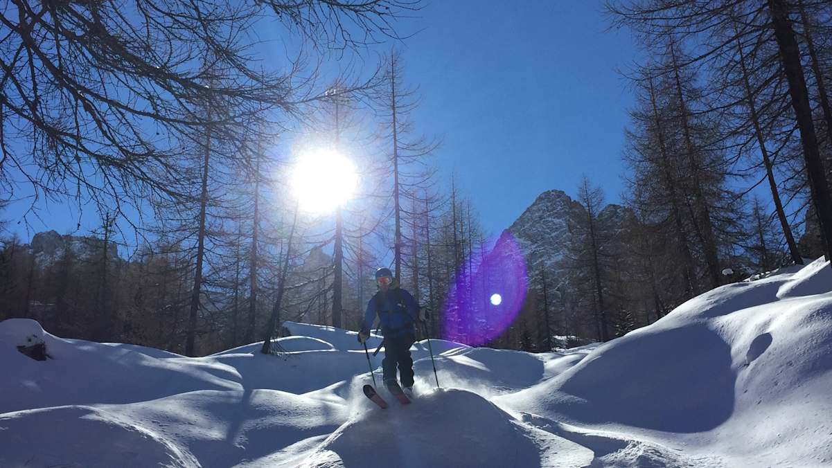Bei perfekten Bedingungen von der Dolomitenhütte auf die Karlsbader Hütte