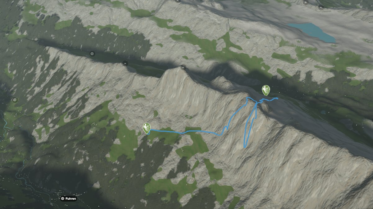 3D-Kartenausschnitt der Klettersteig-Tour auf den Tälli-Stock im Berner Oberland