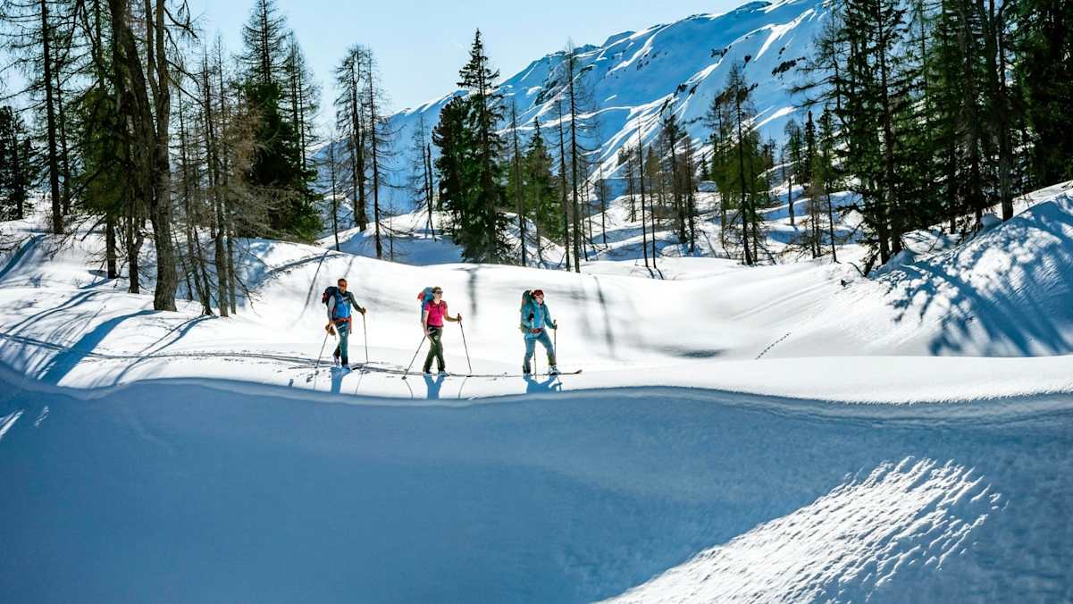 Bergsteiger aufgereiht in einer Schlange.