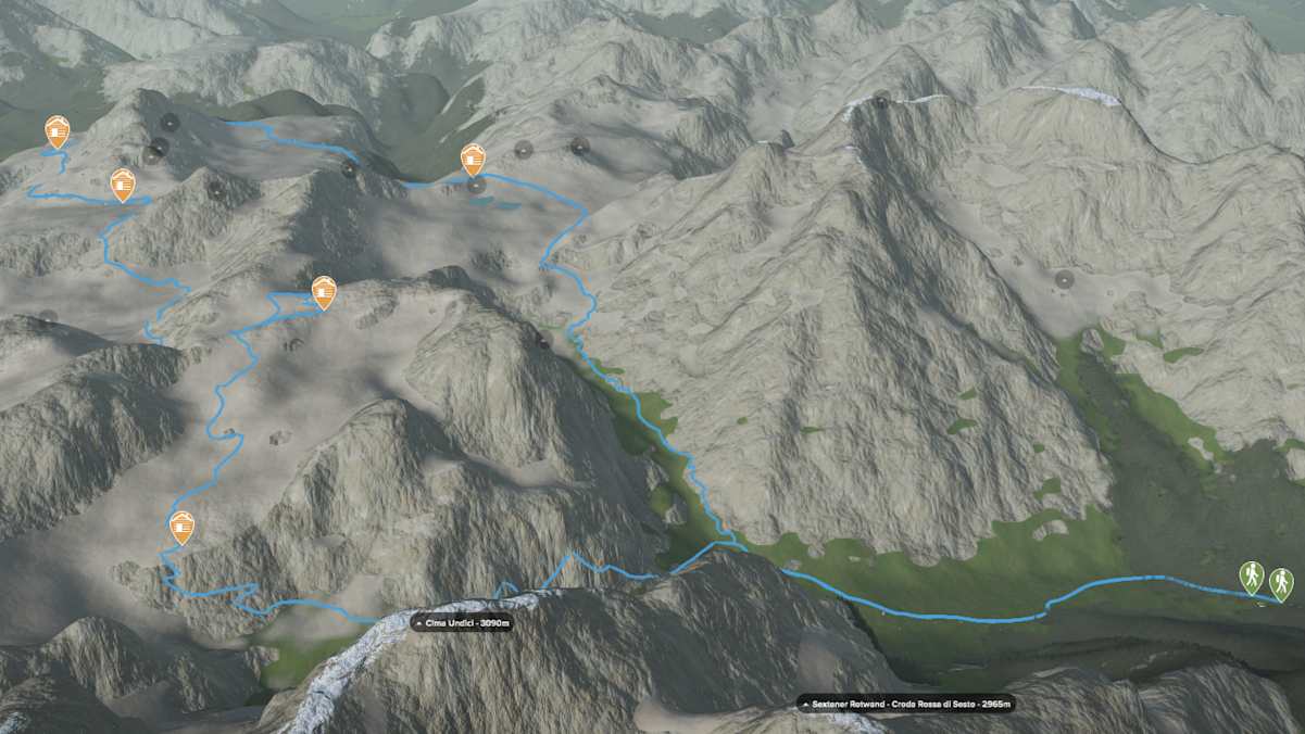 Kartenausschnitt: Die Drei Zinnen-Umrundung in den Dolomiten im Gesamtüberblick