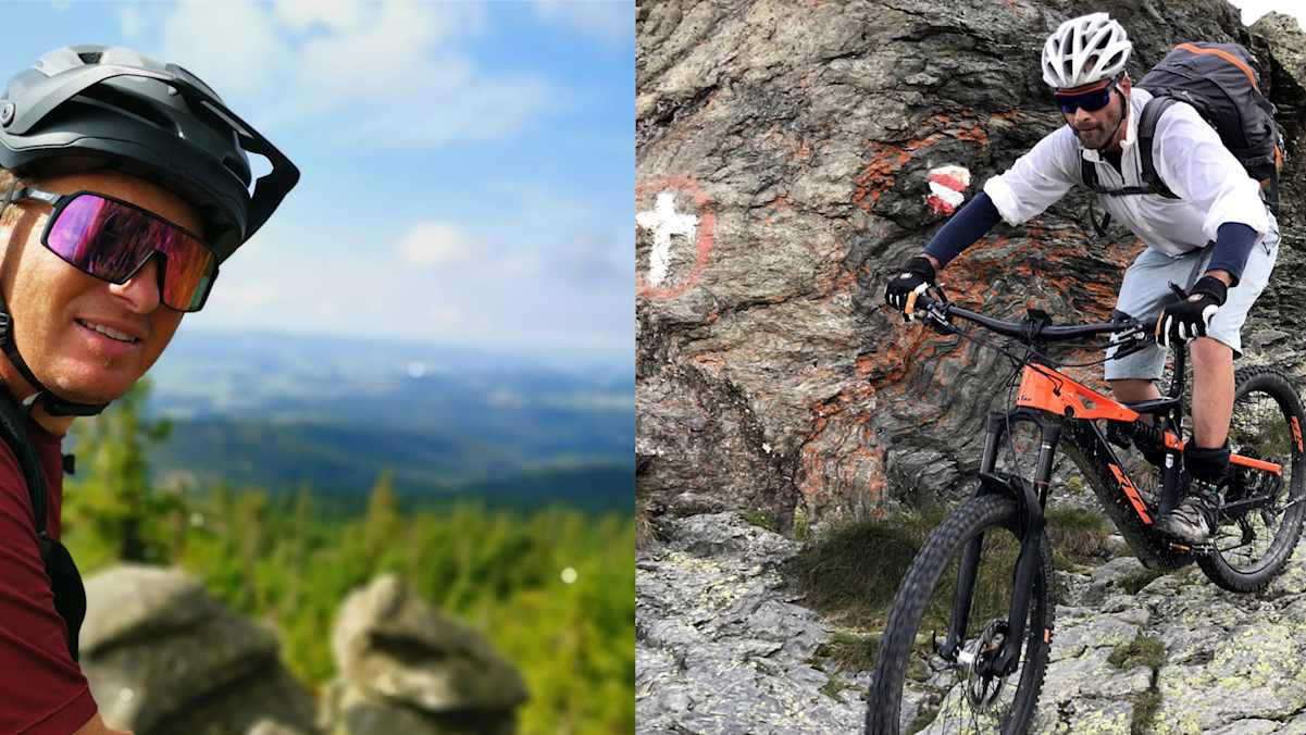 Mountainbike-Guides Georg Fröhlich und Bernhard Huber auf Trails im Mühlviertel, Oberösterreich.