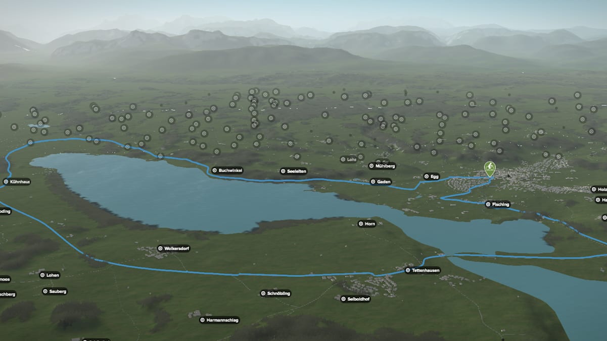 3D-Kartenausschnitt der Mountainbike-Tour rund um den Waginger See