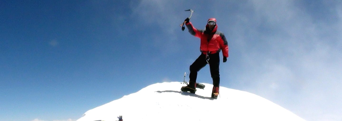 Christian Stangl am Gipfel des Kangchenjunga