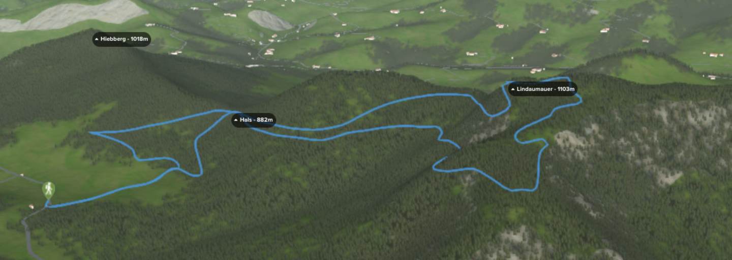 Bergwelten: 3D-Kartenausschnitt der Wanderung auf die Lindaumauer