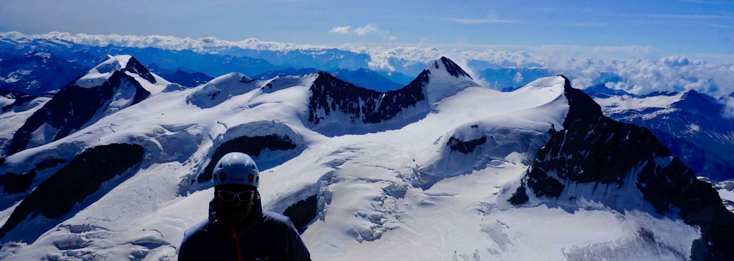Herrlicher Ausblick vom Piz Bernina auf Piz Palü, Piz Argient und Crast Agüzza