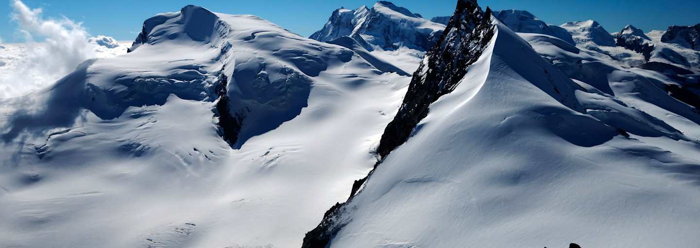 Allalinhorn: Blick in die Allalingruppe in den Walliser Alpen