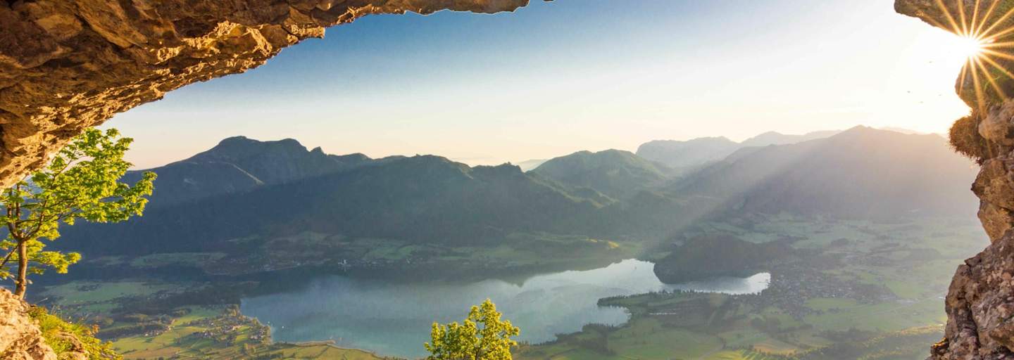Ausblick von der Bleckwand auf das Salzkammergut und den Wolfgangsee, Salzburg