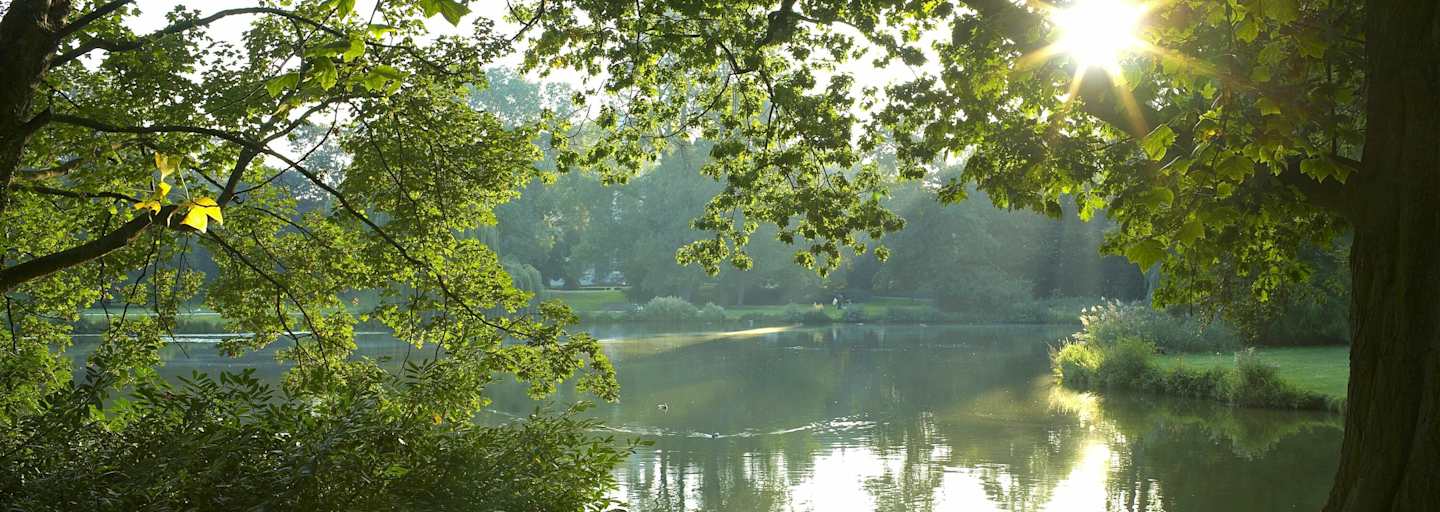 Morgensonne überm Maschteich im Maschpark in Hannover