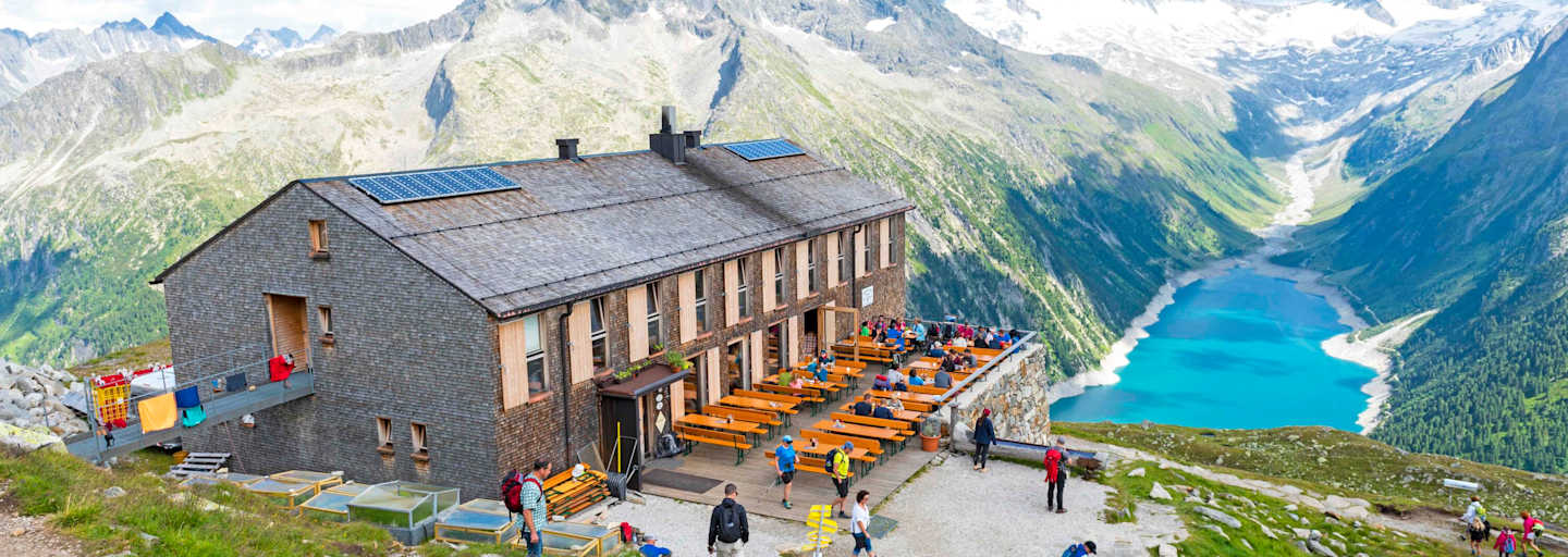 Die Olpererhütte (2.389 m) in den Zillertaler Alpen