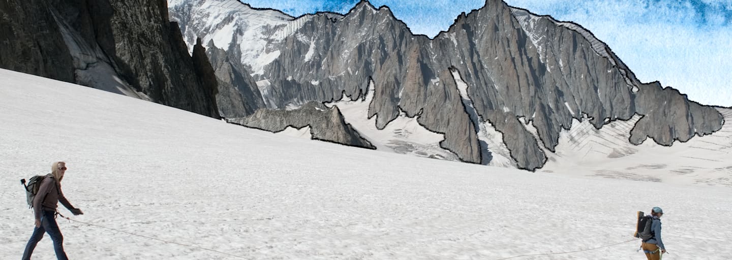 Zwei Personen machen sich auf den Weg in die Berge.