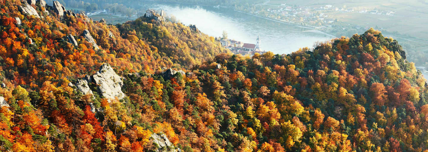 Die Wachau im Herbst: Blick auf die Ruine Dürnstein