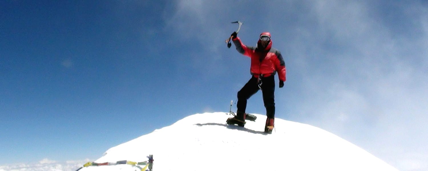 Christian Stangl am Gipfel des Kangchenjunga