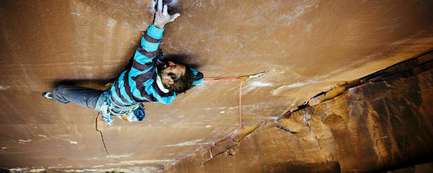 Kletterer Patrick Kingsbury in Utah, Indian Creek 